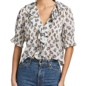 NWT DOEN Henri Floral Organic Cotton Voile Top Cream Pomegrante Bloom XS